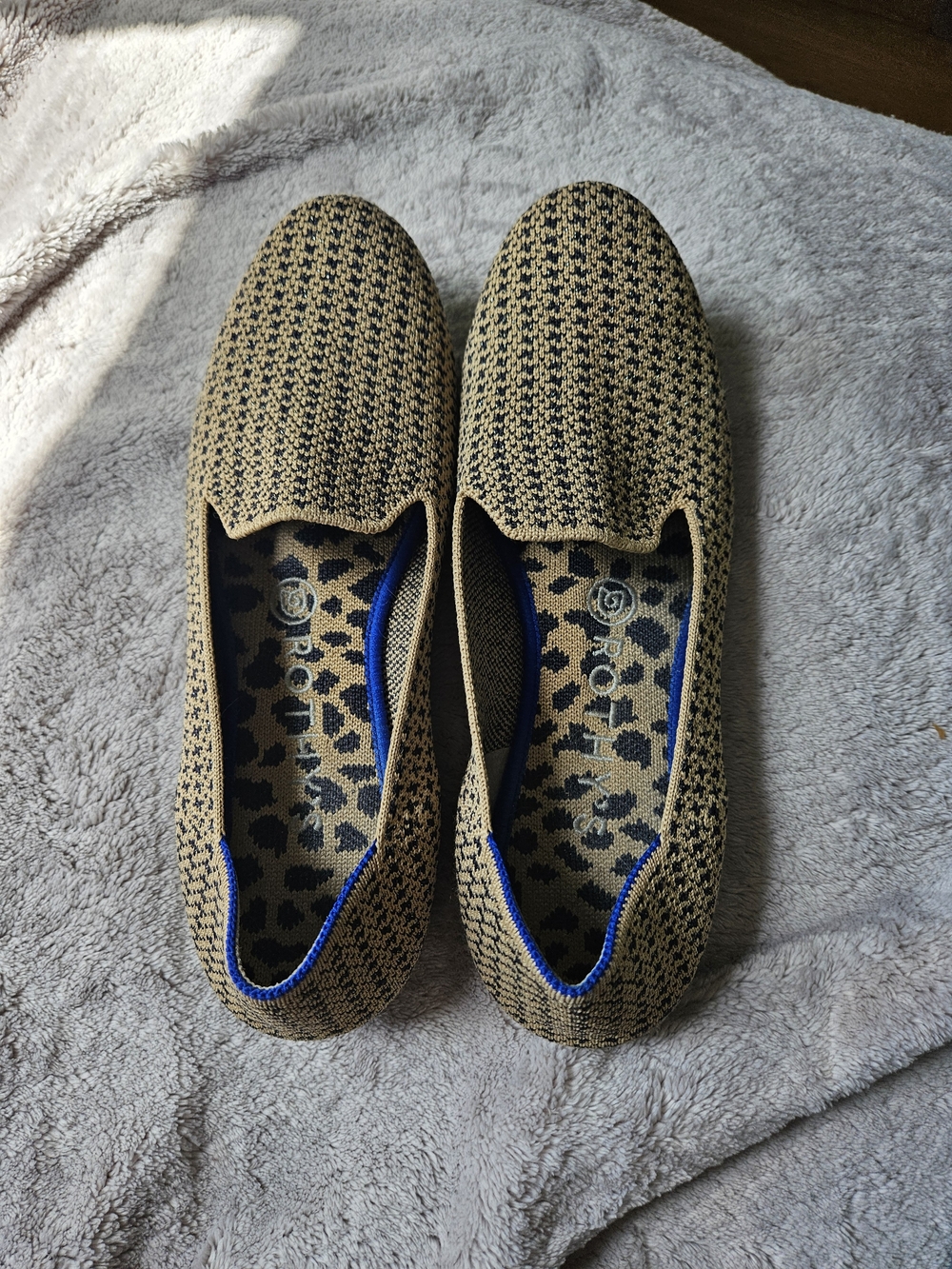 Rothy's Tan and Black Sparkle Knit Loafers